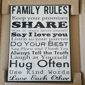 'FAMILY RULES' Wooden Print Home Decoration